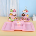 Présentoirs à gâteaux roses à trois niveaux et plateaux rectangulaires à reliefs - Support Rond Gaufré Avec Plateau Carré Gaufré / 2 Présentoirs À Étages Et 3 Plateaux / Rose