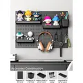 Modular black pegboard wall organizer system with shelves and hooks for home storage - Long Board Set 2 / Black