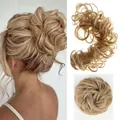 Macro detail of messy bun hair piece showing realistic honey blonde curls and elastic band - 25# (Golden)