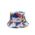 Reversible bucket hat featuring abstract multi-colored tie-dye 3D print on cotton canvas - One Size / Blue Orange Red Yellow Watercolor Spray Painting Style (04)