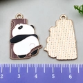 DIY cartoon panda alloy pendant with gold finish and enamel drip showing front and back - Panda Climbing Tree with Log