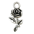 Ciondolo a forma di rosa in argento antico stile vintage in lega metallica - Rosa con Foglie 10x21mm