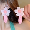Elegant pink flower tassel earrings with tulle petals and woven droplet for women - Light Pink Mesh Flower (6#)