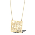 Square hollow city map pendant necklace in polished golden stainless steel finish - London UK / Gold