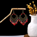 Bohemian drop earrings with turquoise beads and retro tassel in antique bronze finish - E5873-1 Red Bronze Tassel