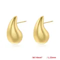 Polished 18K gold teardrop earrings with dimensions showing 14mm width and 25mm length - Gold Medium