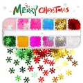 Detail of 12-grid Christmas snowflake glitter set for nail art and festive makeup - 12 Grids / Pink Blue Gold Red Multicolor Style (12G-930)