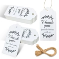 White rectangle gift tags with Thank You message and natural jute twine set - 25-White Wreath Celebrating B