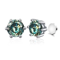 Classic six-prong S925 silver stud earrings featuring sparkling 1 carat moissanite stones - Blue-Green 100-Cut (Magnetic)
