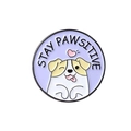 Round purple enamel pin with a cartoon dog and Stay Pawsitive slogan text - XZ4387 (Dog-STAY PAWSITIVE)