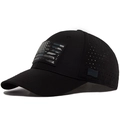 Tactical black mesh baseball cap with American flag patch and laser-cut vents - Adjustable / Black