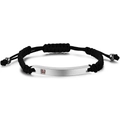 Dettaglio bracciale a corda intrecciata 7mm con piastra d'argento e zircone rosso quadro - Acciaio Lucido Donna