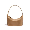 Borsa a mezzaluna in pelle intrecciata kaki con finiture dorate e tracolla - Cachi