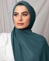 Solid forest green pearl chiffon hijab scarf with soft draped texture for women - Teal