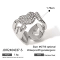 Anello a cuore in acciaio inossidabile argento con strass trasparenti taglia #6/7/8 - Taglia 6/7/8 Opzionale / Anello a Cuore in Zirconia Bianca Argentata (JDR2404037-S)