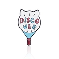 Broche en émail chat montgolfière blanc et rose avec design de style disco mignon - Style Découverte Montgolfière Chat (CC811)