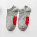 Light grey low-cut cotton socks for men featuring red rectangular pattern and ribbed cuffs - Women Short Tube / Light Gray
