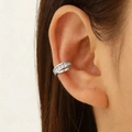 Minimalist silver ear cuff featuring a criss-cross design with sparkling zircon stones - Silver Row Zircon Style (M-487)