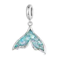 Exquisite S925 sterling silver mermaid tail charm with shimmering blue inlay - Blue Opal Fishtail Charm (SCC2911)