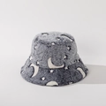 Close-up of gray plush bucket hat featuring moon and star patterns with soft furry texture - M (56-58cm) / Grey Moon