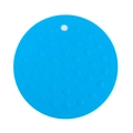 Blue Nordic circular silicone placemat with raised dot texture and hanging hole - Blue