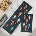 Absorbent non-slip kitchen mats with dark grey colorful cartoon fish patterns set of 2 - Geometric Fish / 40*60cm