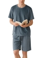 Men's lounge set with short sleeve t-shirt and drawstring shorts in dark grey blue - S / Light Gray
