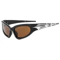 Y2K black cat-eye sunglasses with silver star studs and brown lenses in a sleek glossy finish - Black Frame Tea Lens
