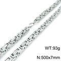 Silver Byzantine hip hop chain necklace for men, 500x7mm 93g stainless steel jewelry - 18cm / 7mm Steel