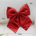 Sparkling red sequin Christmas tree bow ornament, dimensions 30cm x 35cm for holiday decor - Large Size Red