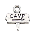 Silver metal road sign pendant with CAMP text and arrow for DIY jewelry and keychains - Camp Sign