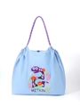 Bolso tote de nailon azul claro con bordado de serpiente lila y asas de cuerda - Serpiente Azul Claro