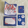 Biglietto d'auguri 3D con rose rosse set con busta e adesivi a tema romantico - Serie Rose-Bouquet Blu