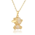 Golden teddy bear necklace with micro-paved zircons and Cool hat engraving - D933-1 Cool Cap Bear