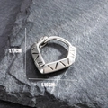 Vintage silver titanium steel twisted hoop earring with engraved black patterns - Polygon Geometric Engraved Style (S412)