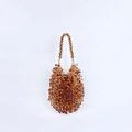 Detailed view of amber acrylic beads on a handmade woven evening handbag - Dark Brown