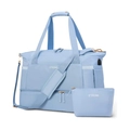 Light blue fitness travel bag and matching cosmetic pouch with a built-in USB port - Sky Blue
