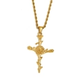 Collana con ciondolo a croce placcata in oro 18K con dettagli di rosa e foglie - Gennaio / Oro