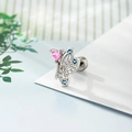 Silberner Schmetterling-Ohrstecker mit rosa Herzstein und blauen Kristallen - Halber Schmetterling Stil (A538-Einzelstück)