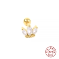 Detailed view of S925 sterling silver crown stud earring with threaded screw back ball - #1 3-Stones Crown / Gold-Single