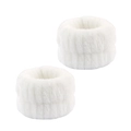Detailed macro view of a pair of plush white microfiber wrist washbands for skincare - White Wristband 2-Piece Set