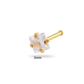 3mm gold nose stud with square-cut clear zircon stone for body piercing jewelry - Straight Bar Square Zirconia (Gold)