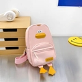 Pink cartoon duck children backpack with 3D beak and embroidery for school kids - Pink
