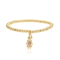 Goldenes Perlenarmband mit Mädchen-Anhänger, rosa Herzstein und Zirkonia-Kristallen - Mädchen-Anhänger / Gold-Rosa Herz