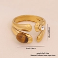 Golden stainless steel ring featuring oval tiger eye stone and round cubic zirconia - Oval Tiger Stone Double Layer Open Style (1#)