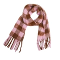 Écharpe à damier rose et marron avec de longues franges pour la chaleur hivernale - Rose Poudré