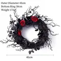 Schwarzer Halloween-Kranz mit dunklen Rosen und Zweigen, 45 cm Durchmesser Türdeko - L3-14 Schwarze Rosenkranz