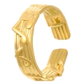 Gold stainless steel musical note embossed open ring with vertical staff line texture - Musical Note Relief Style (0612)
