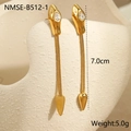 Detail view of gold snake earrings with zircon head showing 7cm length and 5g weight - Snake Earrings-Gold-White Zircon