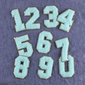 Patch numeriche 0-9 in ciniglia verde menta con bordo dorato per abbigliamento - 8cm/Blu/Set di Numeri 0-9